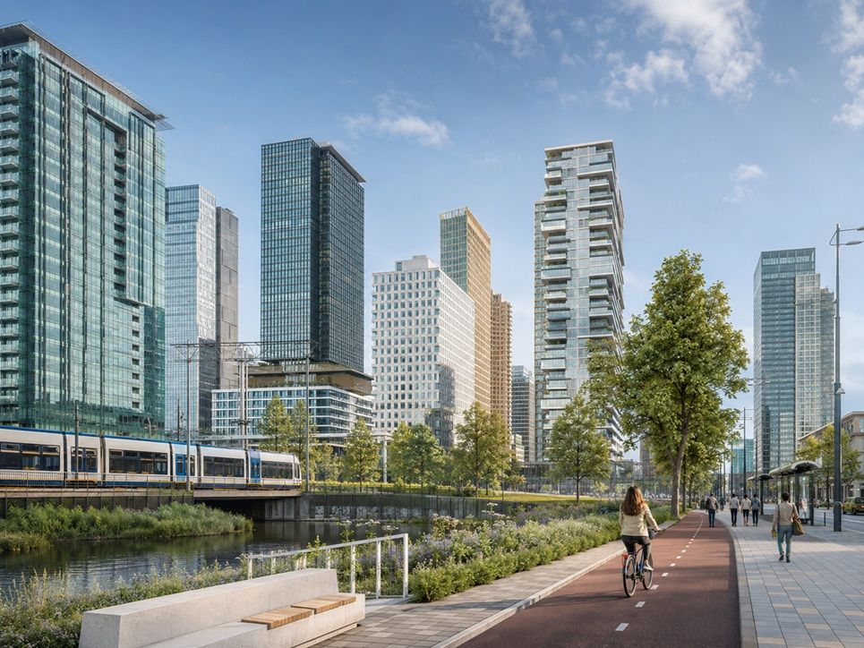 The Zuidas business district skyline in Amsterdam Zuid, near City Retreat serviced apartments